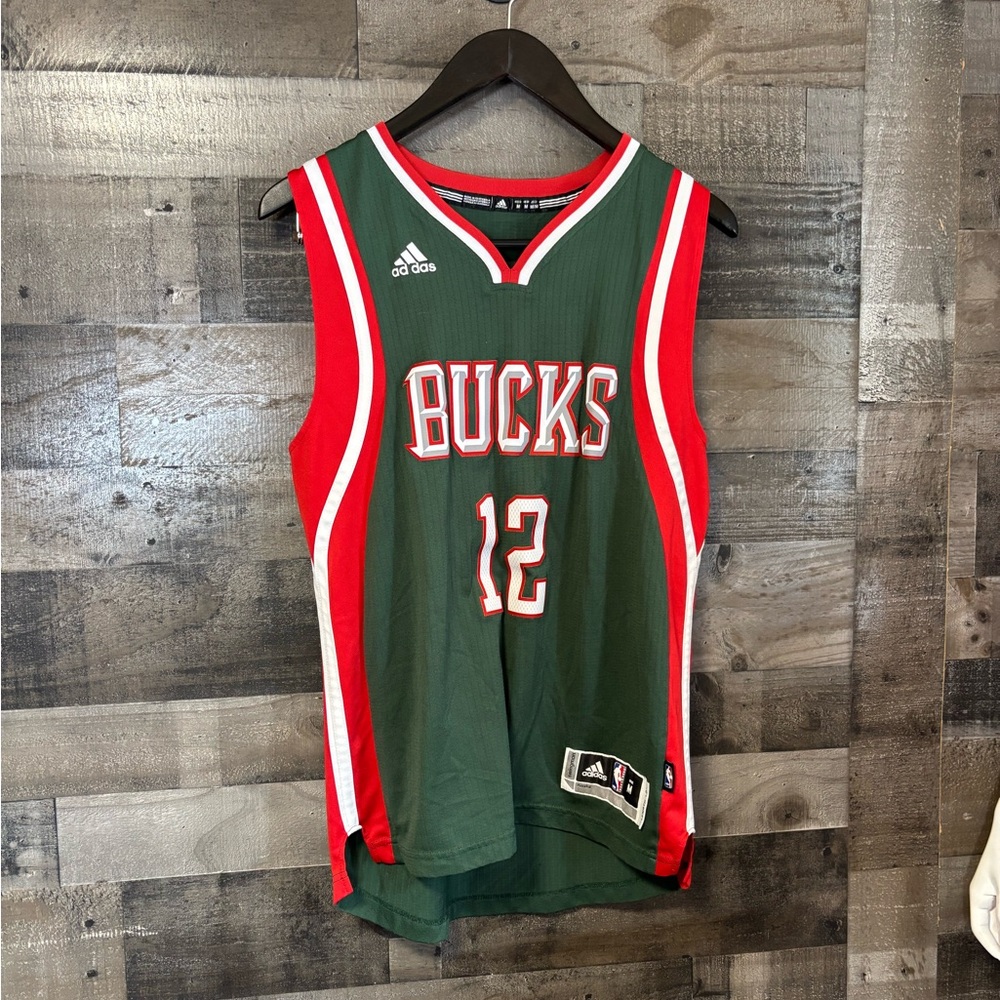 adidas Green and Red Milwaukee Bucks #12 Parker Basketball Jersey Swingman +2”